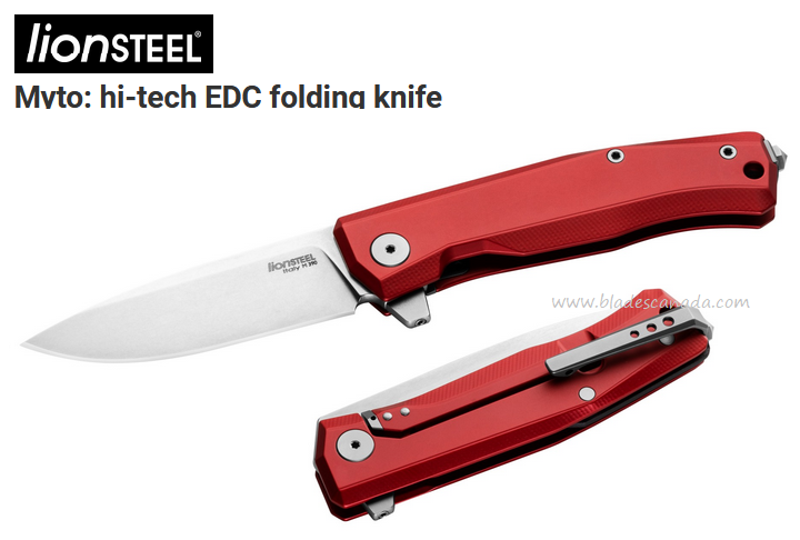 Lion Steel MT01A RS Myto Flipper Folding Knife, M390 SW, Aluminum Red